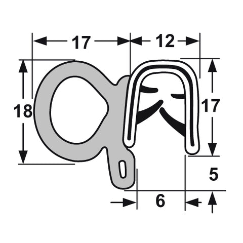 66-157 Large Ford Pinchweld Door Seal Black per mtr